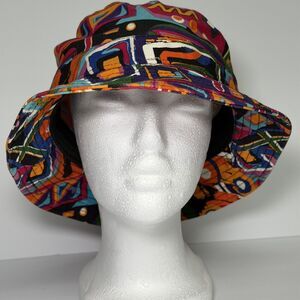 KBETHOS 90s Retro Geometric Print Bucket Hat Multi-Color Cotton Streetwear VNT